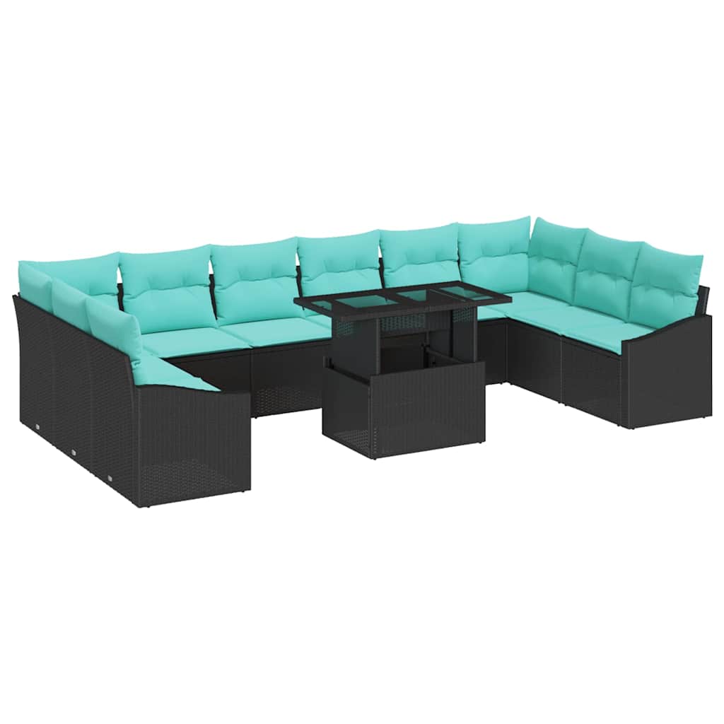 Sofa Sæt 11 stk. 10-Antal sæder Sort og Blå polyrattan
