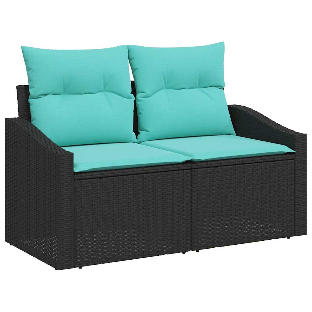 Sofa Sæt 11 stk. 10-Antal sæder Sort og Blå polyrattan