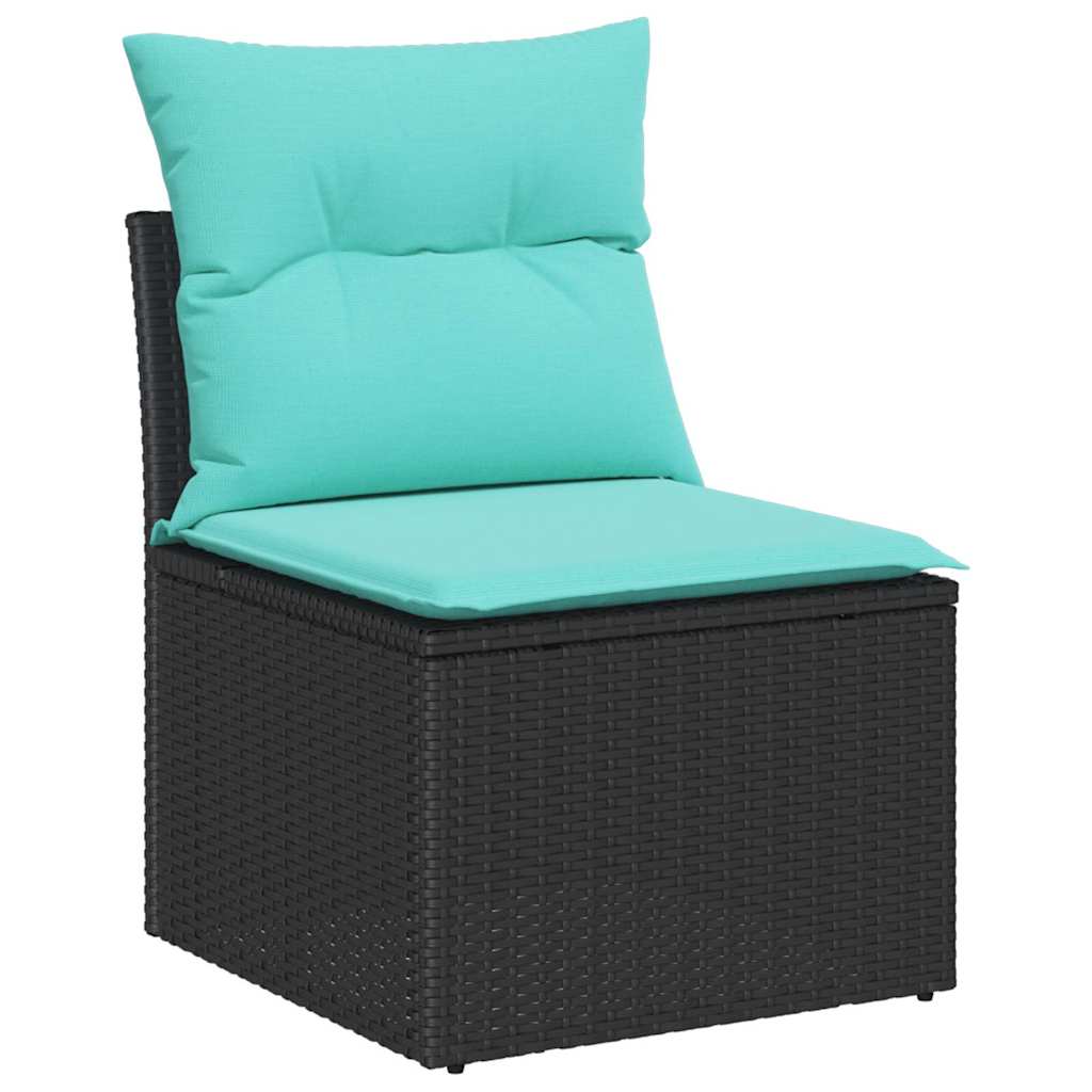 Sofa Sæt 11 stk. 10-Antal sæder Sort og Blå polyrattan