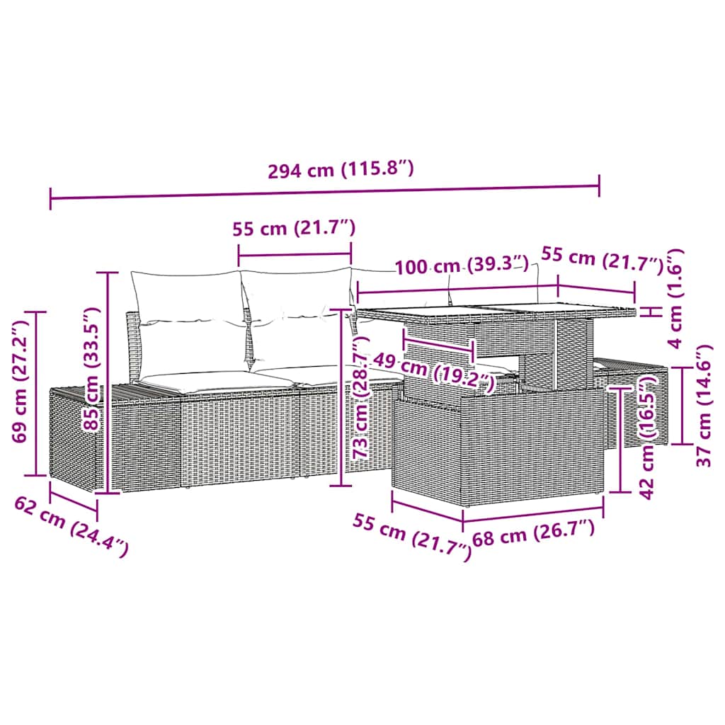 Sofa Sæt 5 stk. Sort og Cream polyrattan