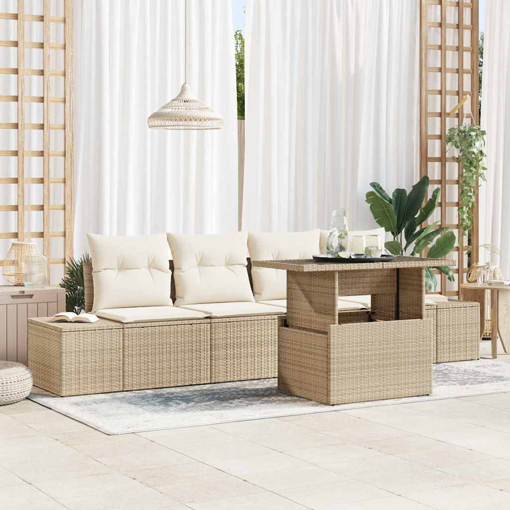 Sofa Sæt 5 stk. Beige og creme polyrattan
