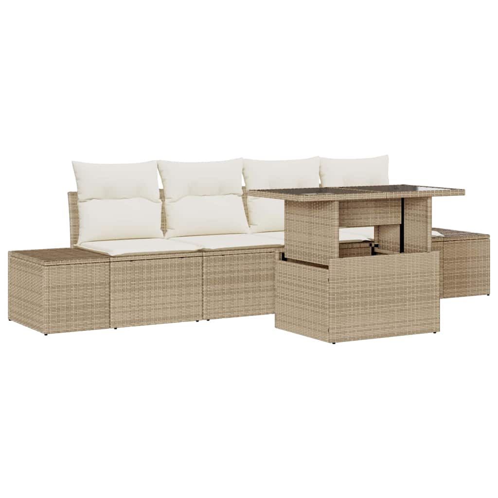 Sofa Sæt 5 stk. Beige og creme polyrattan