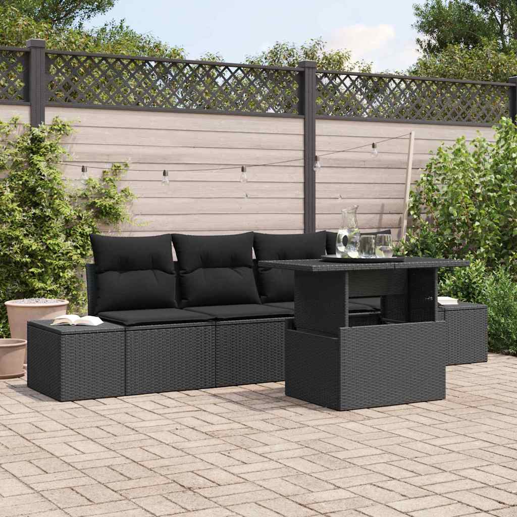 Sofa Sæt 5 stk. Sort polyrattan