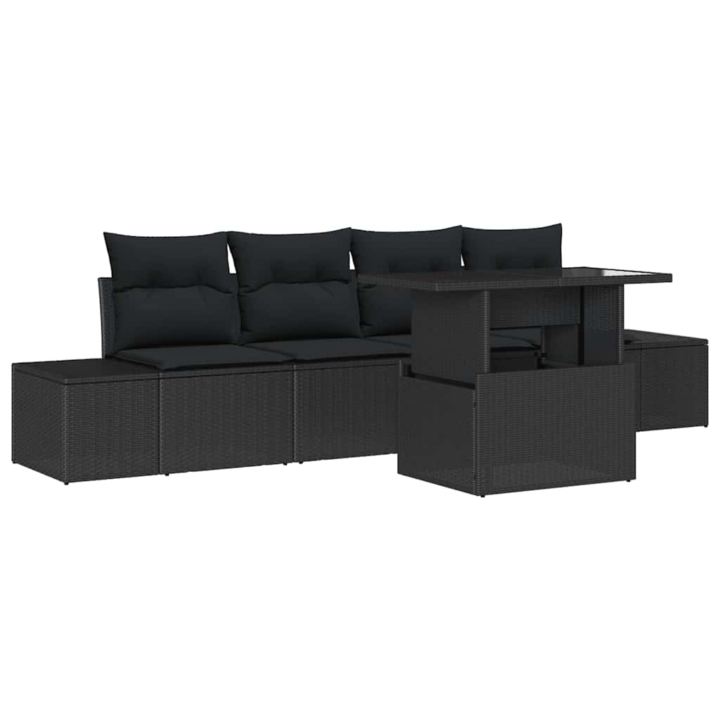 Sofa Sæt 5 stk. Sort polyrattan