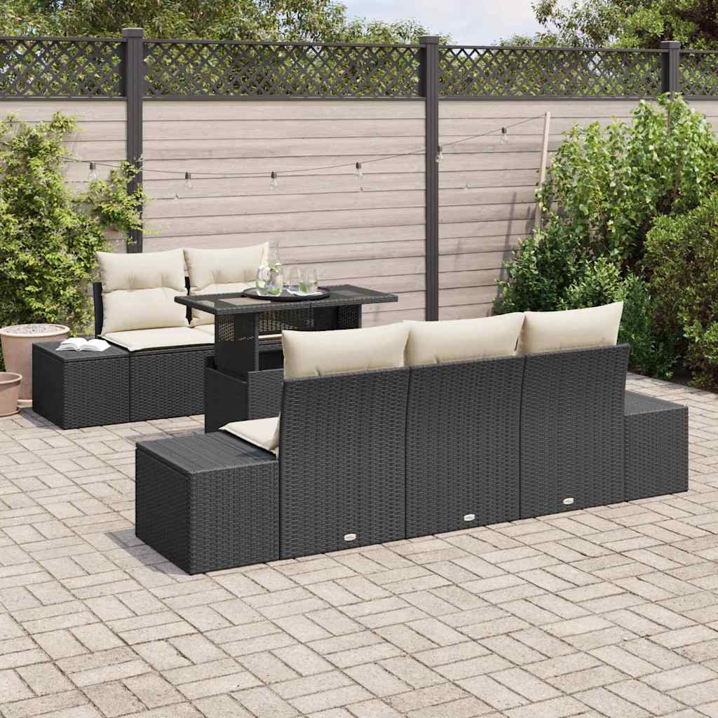 Sofa Sæt 6 stk. Sort og Cream polyrattan