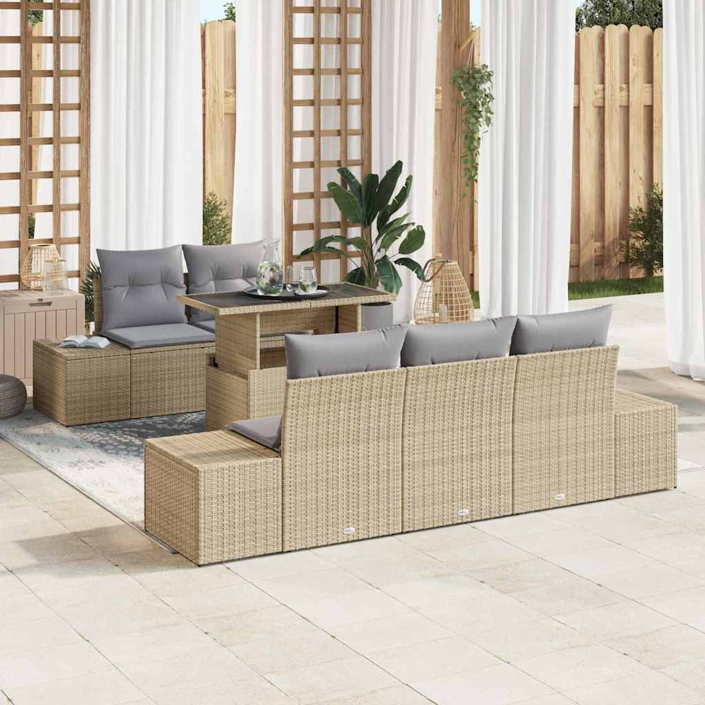 Sofa Sæt 6 stk. Beige og lys grå polyrattan