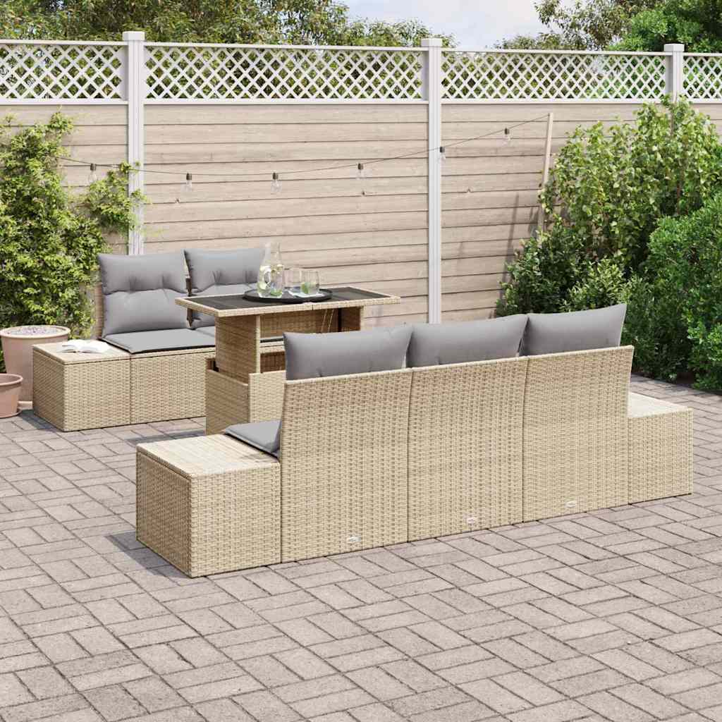 Sofa Sæt 6 stk. Beige og lys grå polyrattan