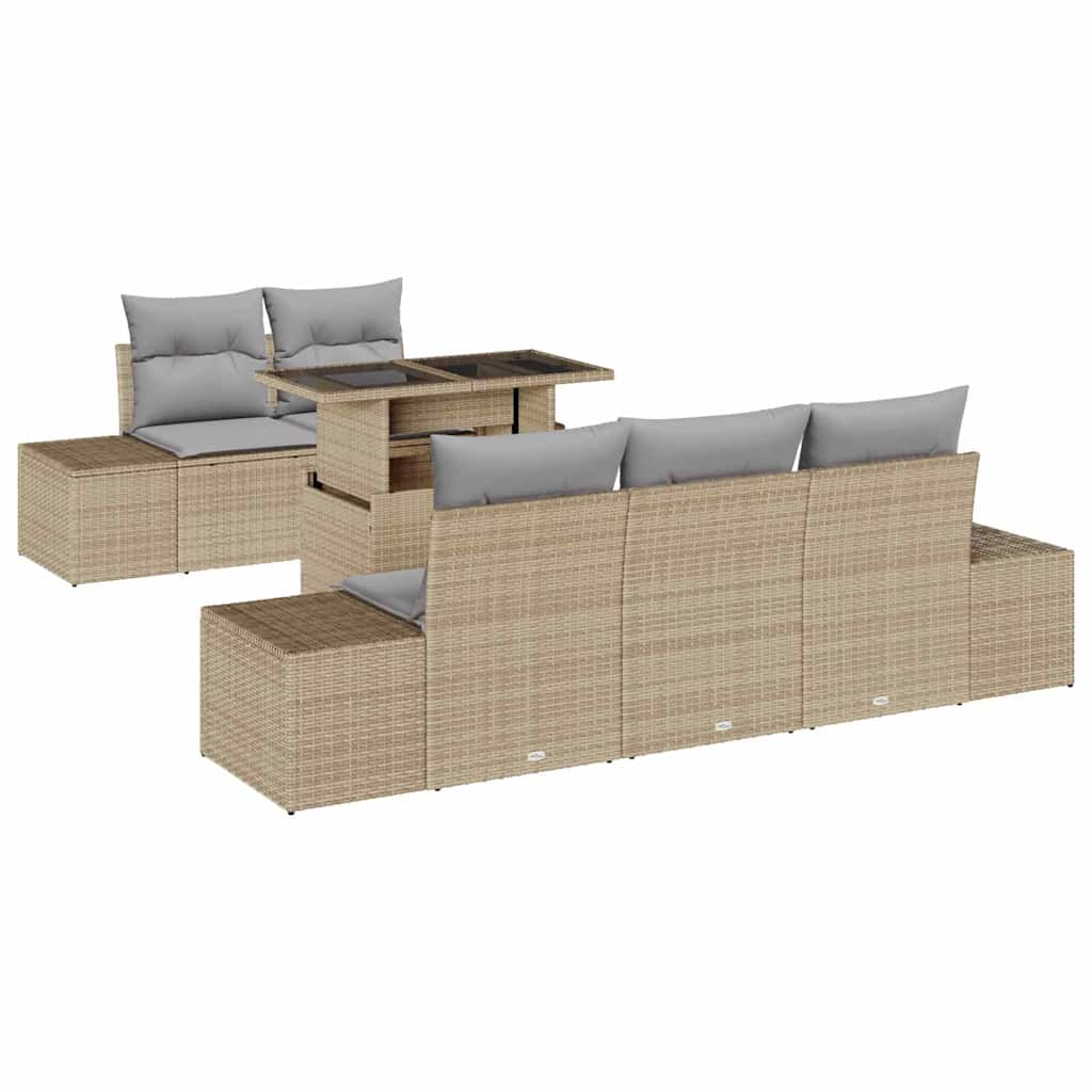 Sofa Sæt 6 stk. Beige og lys grå polyrattan