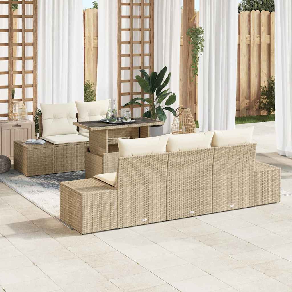 Sofa Sæt 6 stk. Beige og creme polyrattan