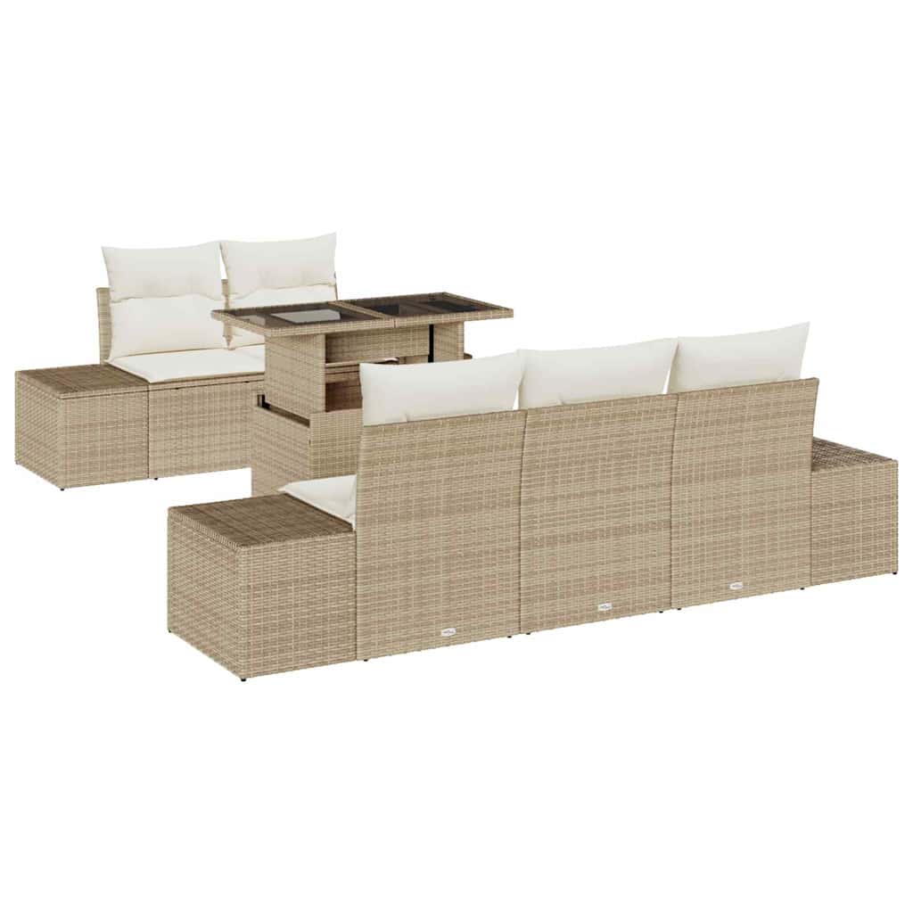 Sofa Sæt 6 stk. Beige og creme polyrattan