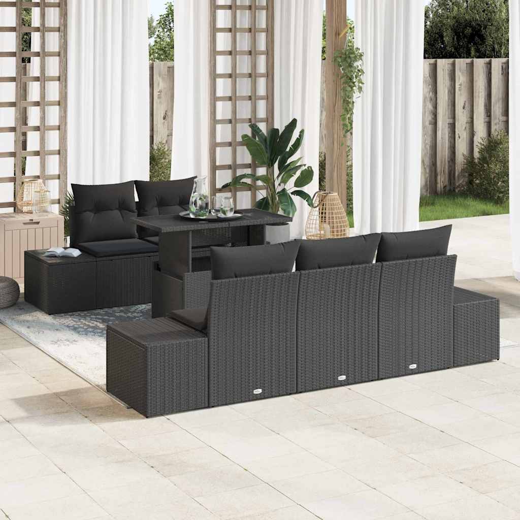 Sofa Sæt 6 stk. Sort polyrattan