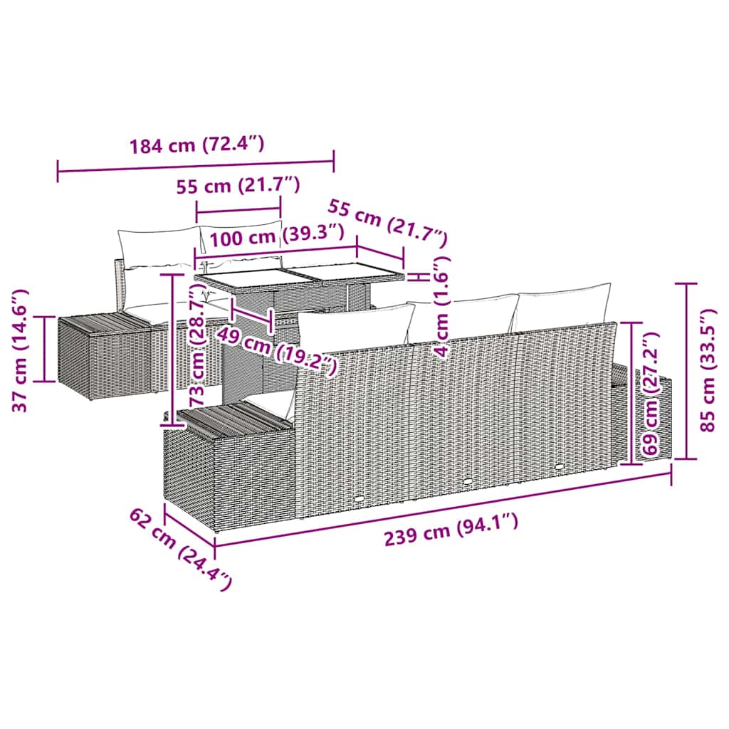 Sofa Sæt 6 stk. Sort polyrattan