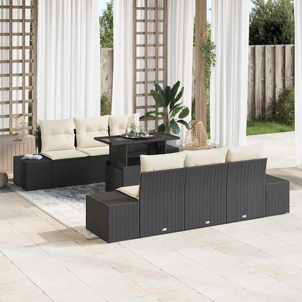 Sofa Sæt 7 stk. Sort og Cream polyrattan