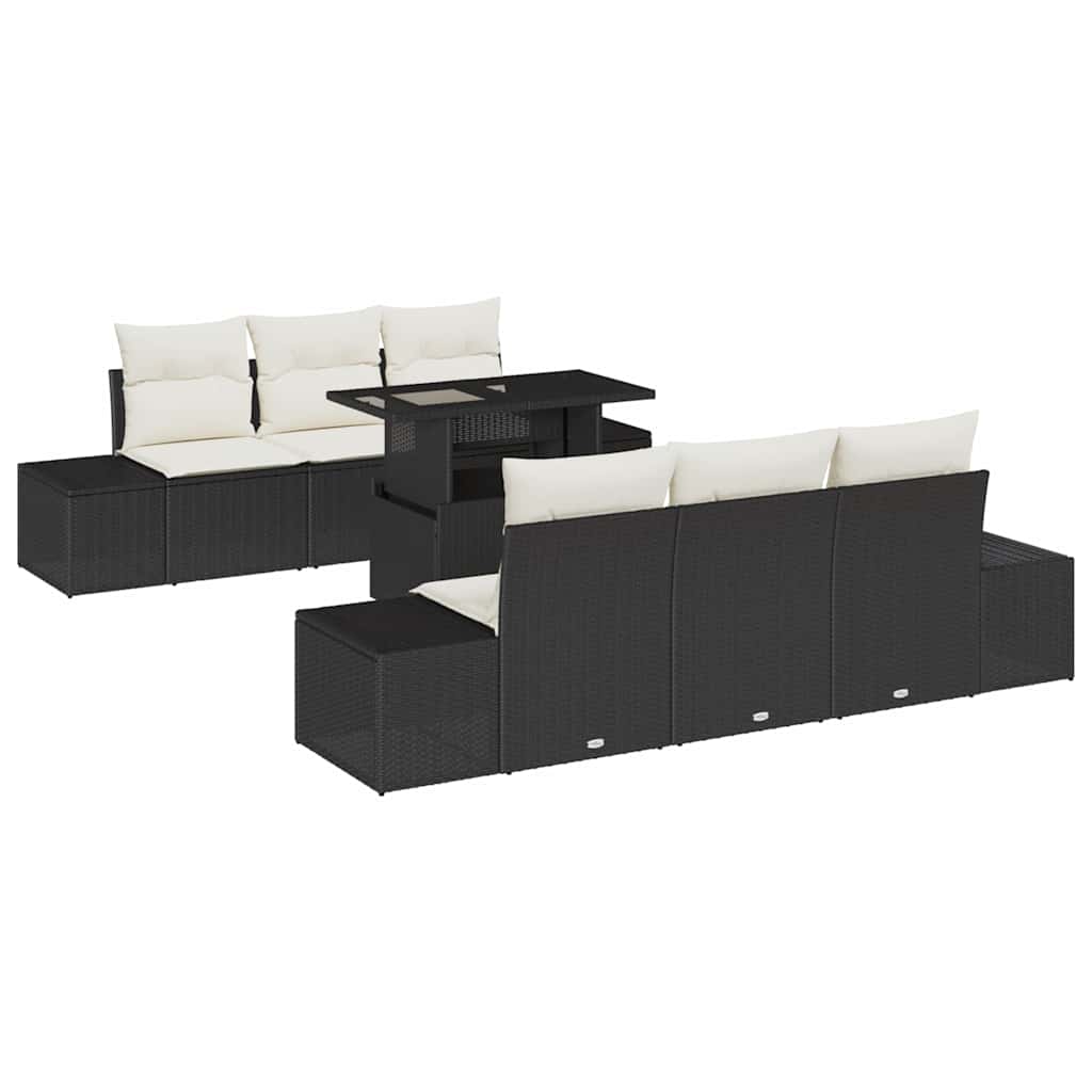 Sofa Sæt 7 stk. Sort og Cream polyrattan