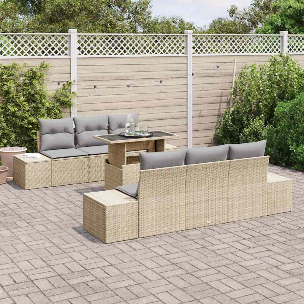 Sofa Sæt 7 stk. Beige og lys grå polyrattan