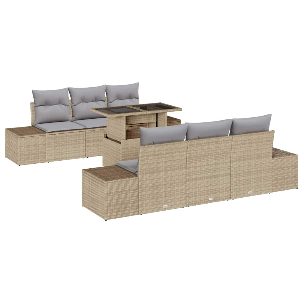 Sofa Sæt 7 stk. Beige og lys grå polyrattan