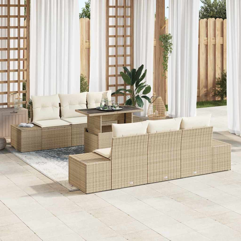 Sofa Sæt 7 stk. Beige og creme polyrattan