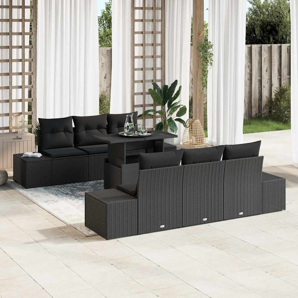 Sofa Sæt 7 stk. Sort polyrattan