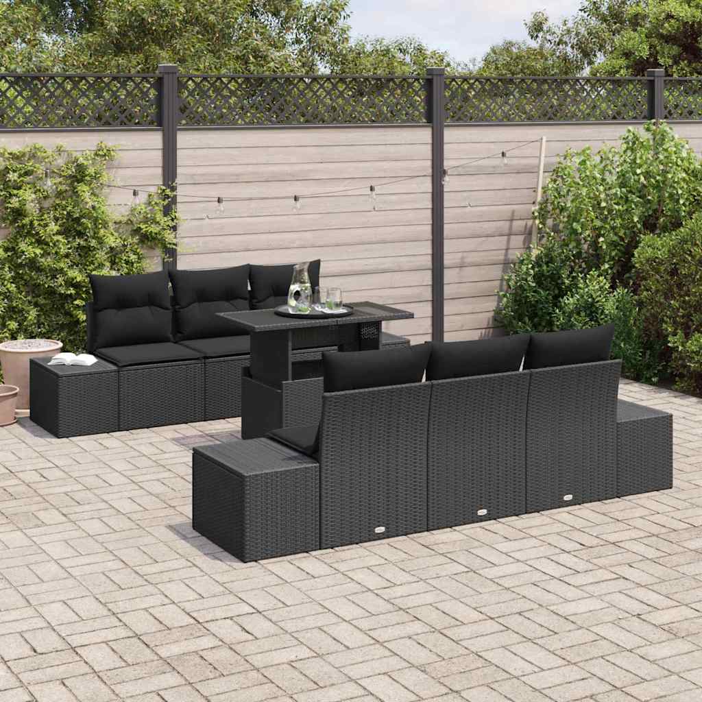 Sofa Sæt 7 stk. Sort polyrattan