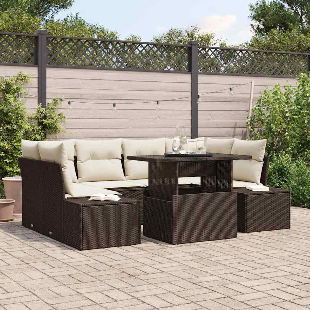 Sofa Sæt 7 stk. Brun og Creme polyrattan