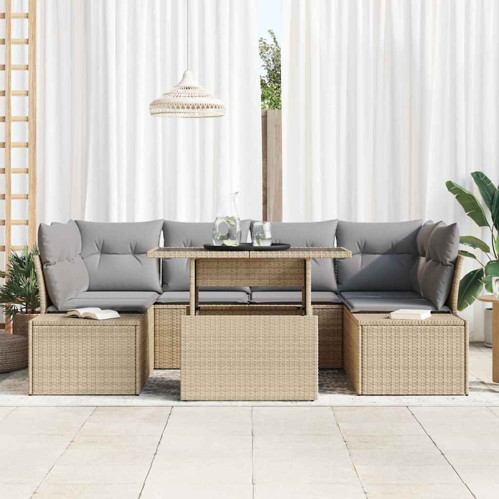 Sofa Sæt 7 stk. Beige og lys grå polyrattan