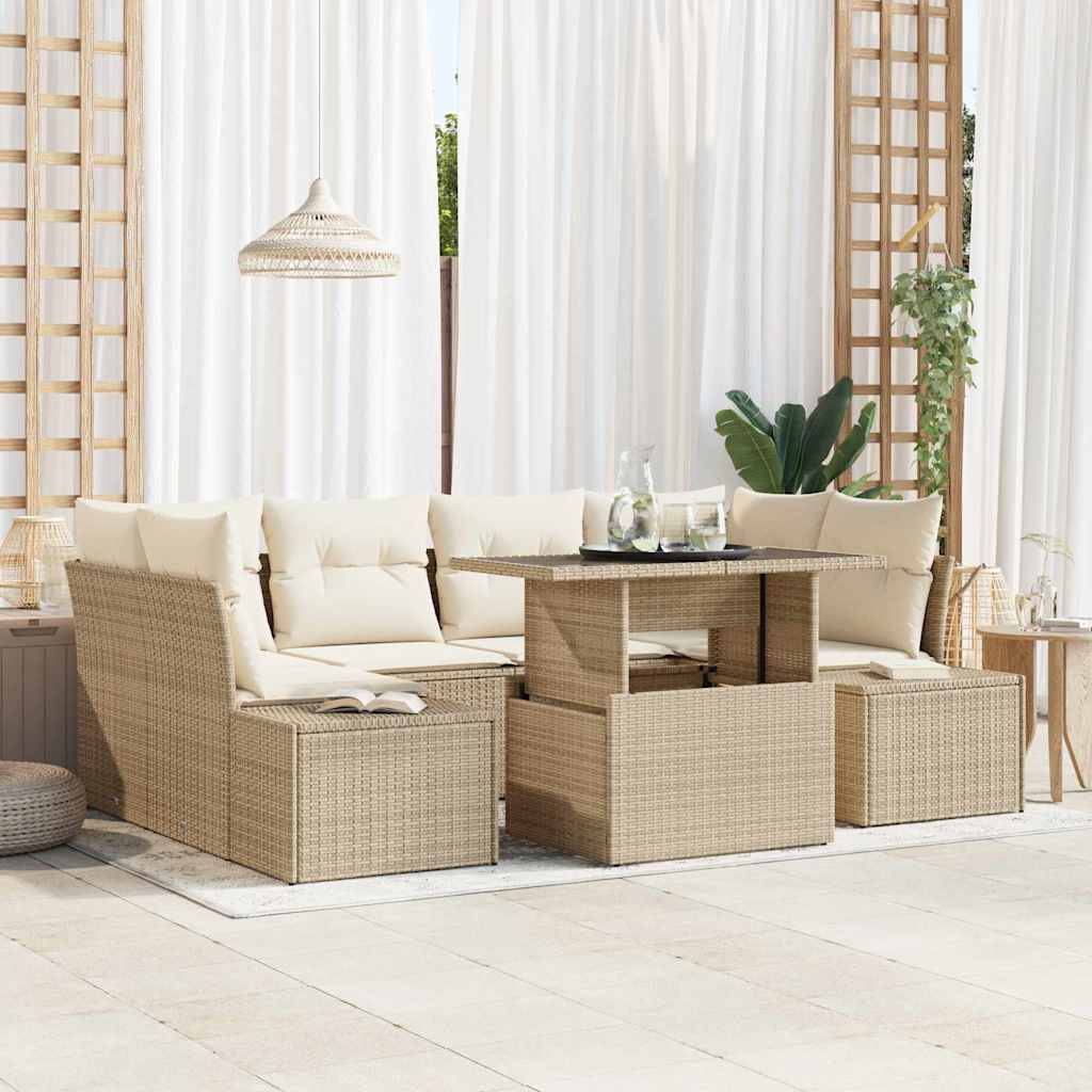 Sofa Sæt 7 stk. Beige og creme polyrattan