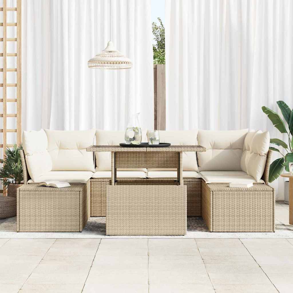 Sofa Sæt 7 stk. Beige og creme polyrattan