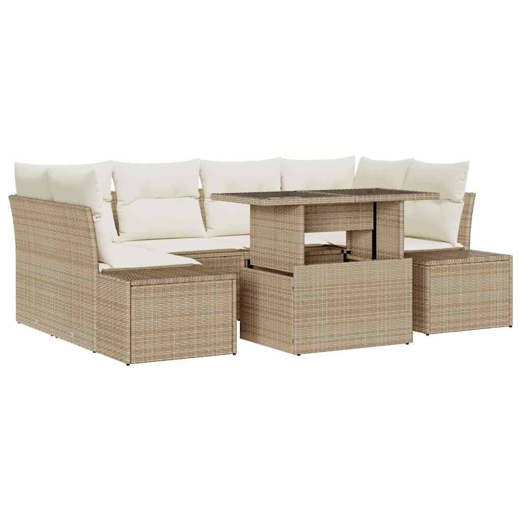 Sofa Sæt 7 stk. Beige og creme polyrattan