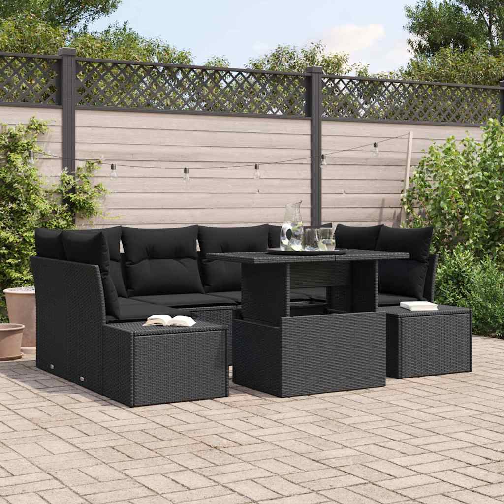 Sofa Sæt 7 stk. Sort polyrattan