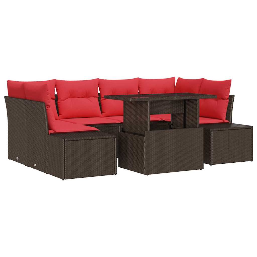 Sofa Sæt 7 stk. 6-Antal sæder Brun og Rød polyrattan