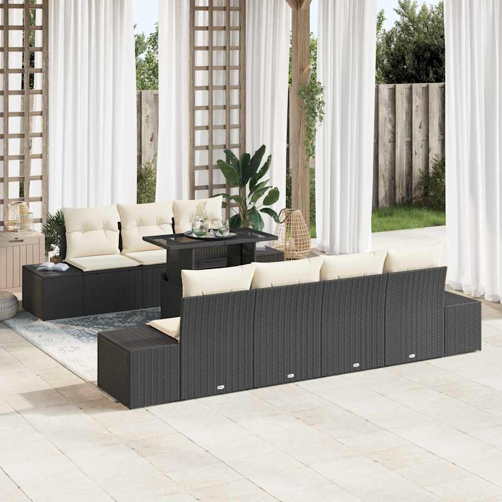 Sofa Sæt 8 stk. Sort og Cream polyrattan