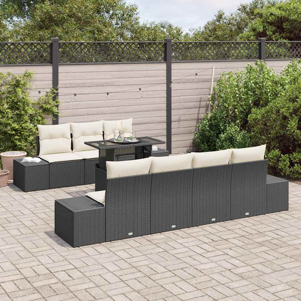 Sofa Sæt 8 stk. Sort og Cream polyrattan