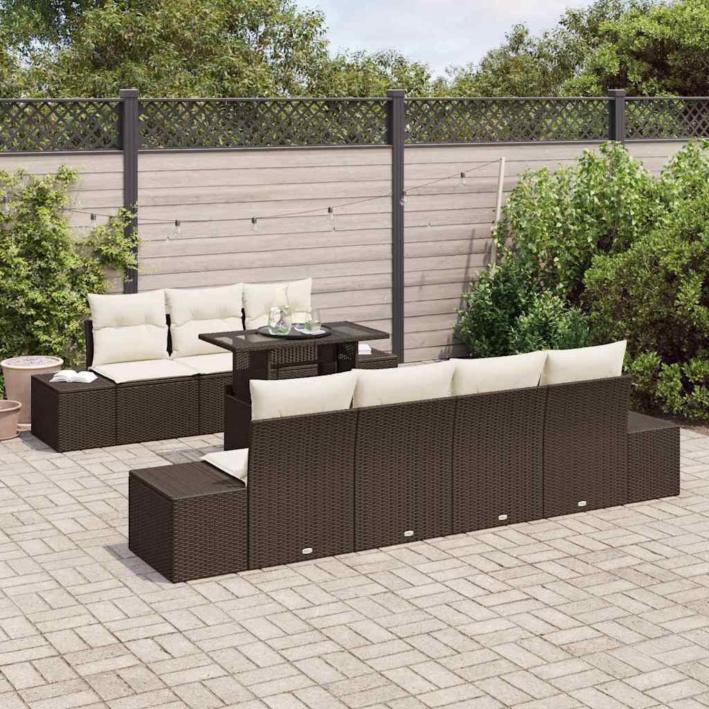 Sofa Sæt 8 stk. Brun og Creme polyrattan