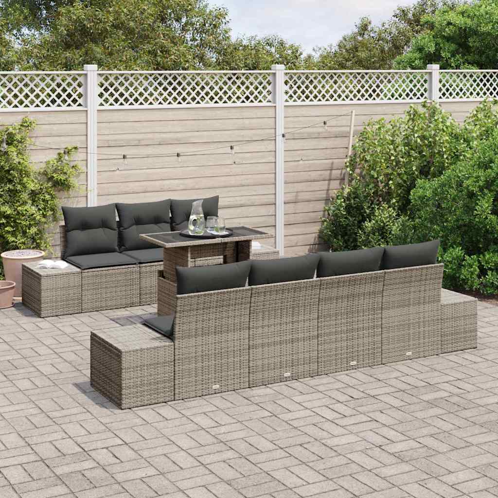 Sofa Sæt 8 stk. Grå polyrattan