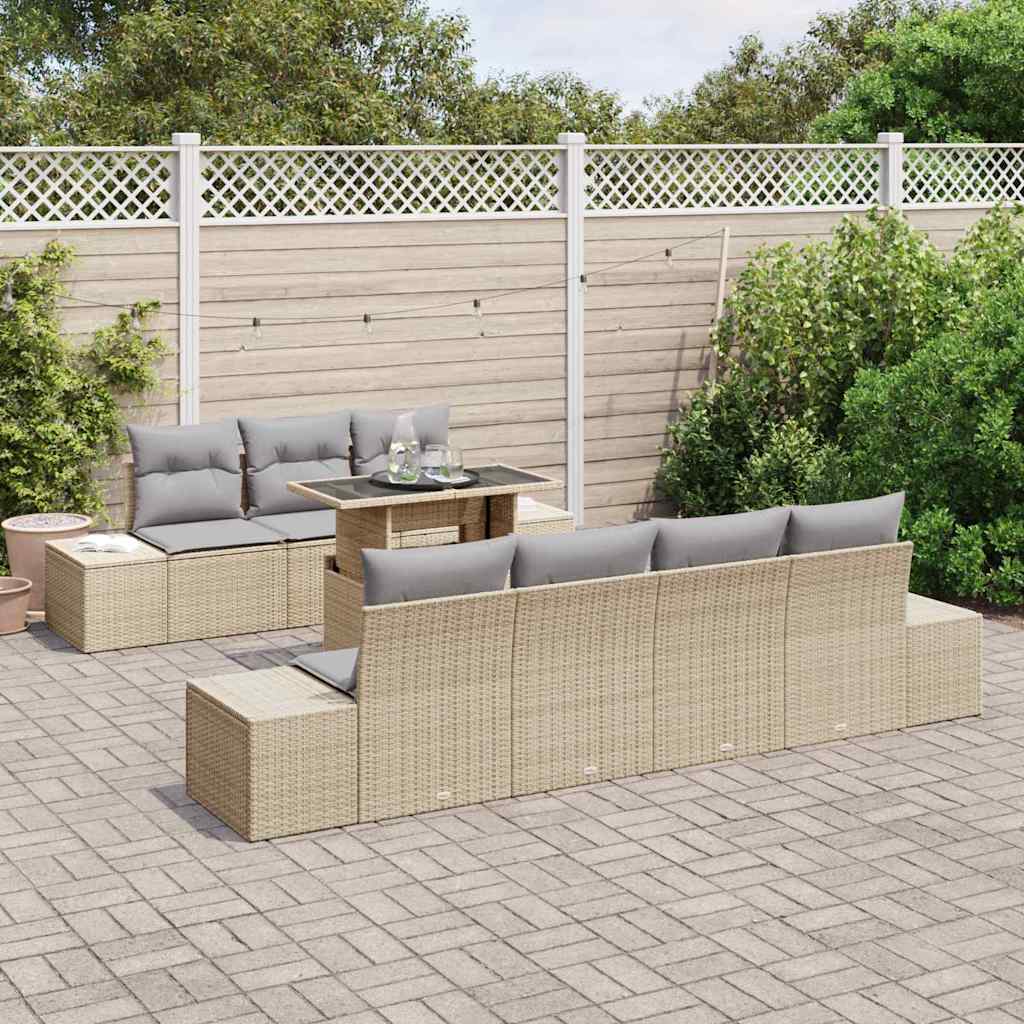 Sofa Sæt 8 stk. Beige og lys grå polyrattan