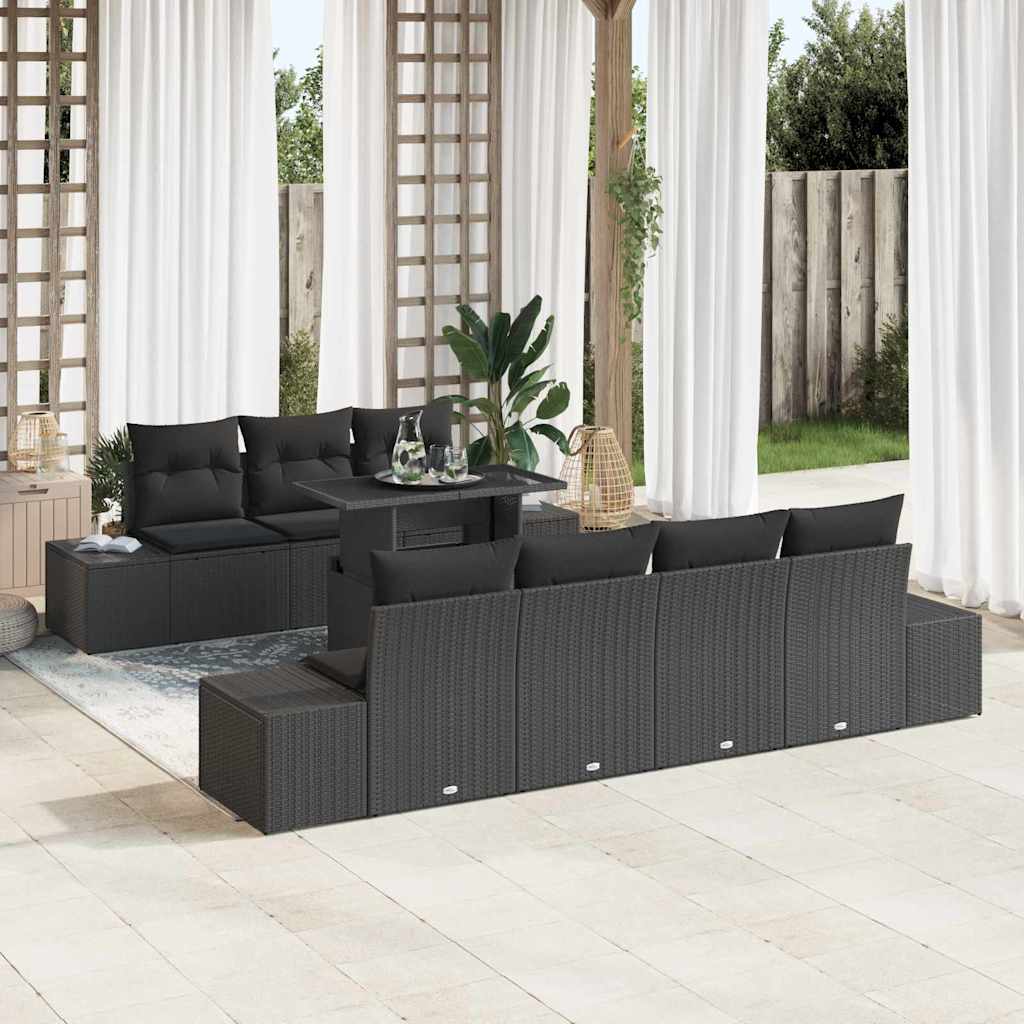 Sofa Sæt 8 stk. Sort polyrattan