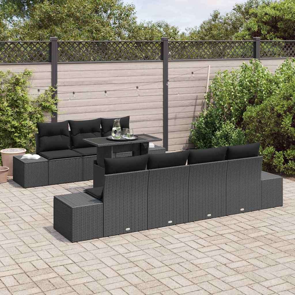 Sofa Sæt 8 stk. Sort polyrattan