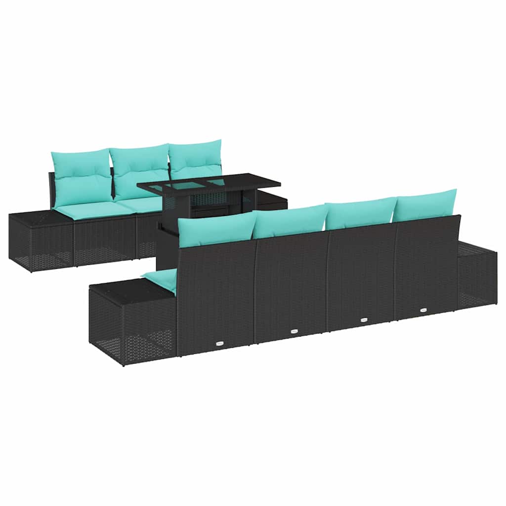 Sofa Sæt 8 stk. 7-Antal sæder Sort og Blå polyrattan