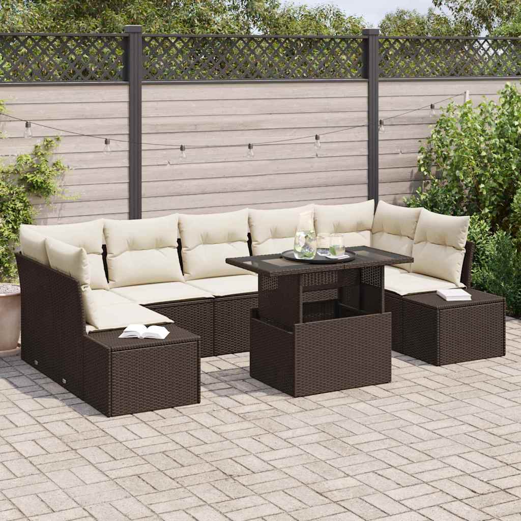Sofa Sæt 8 stk. Brun og Creme polyrattan