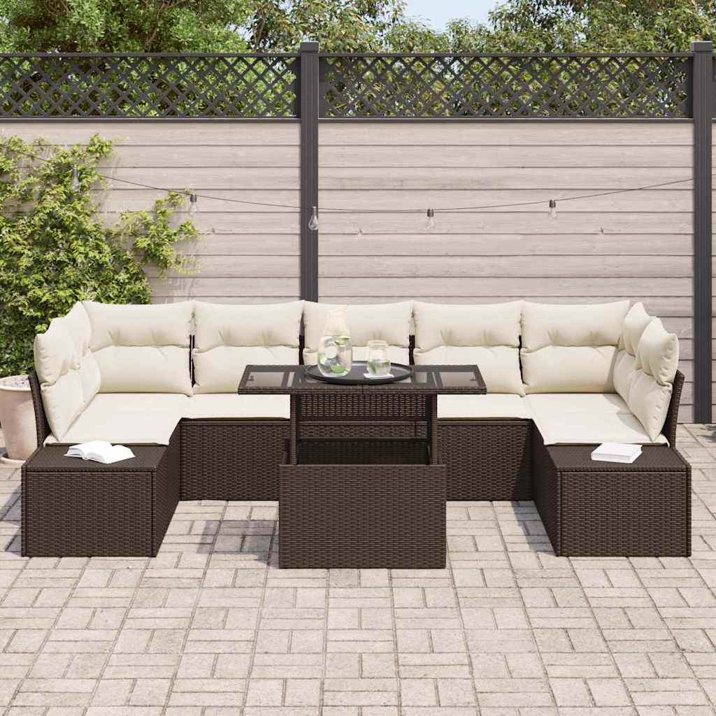 Sofa Sæt 8 stk. Brun og Creme polyrattan