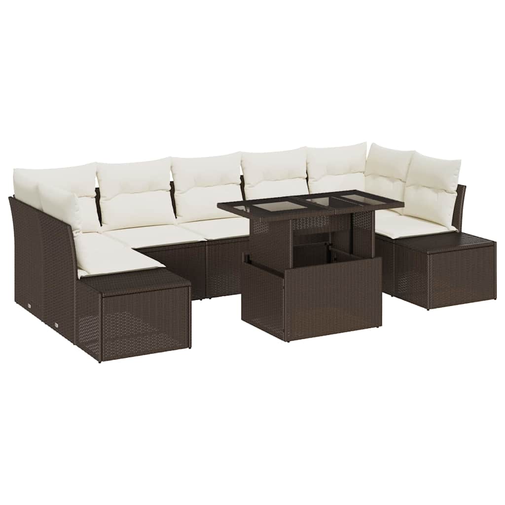 Sofa Sæt 8 stk. Brun og Creme polyrattan