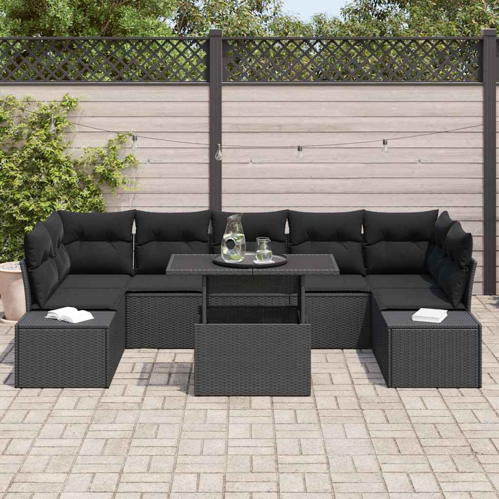 Sofa Sæt 8 stk. Sort polyrattan
