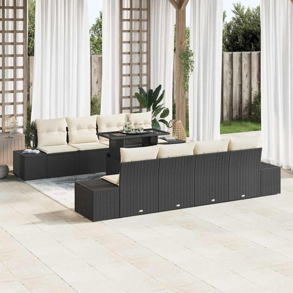 Havesofa Sæt 9 stk. Sort og Cream polyrattan