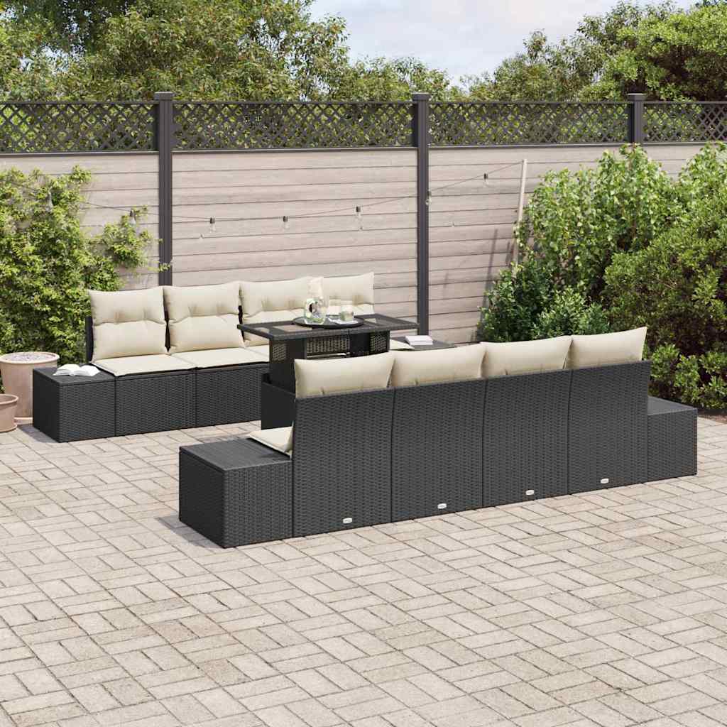 Havesofa Sæt 9 stk. Sort og Cream polyrattan