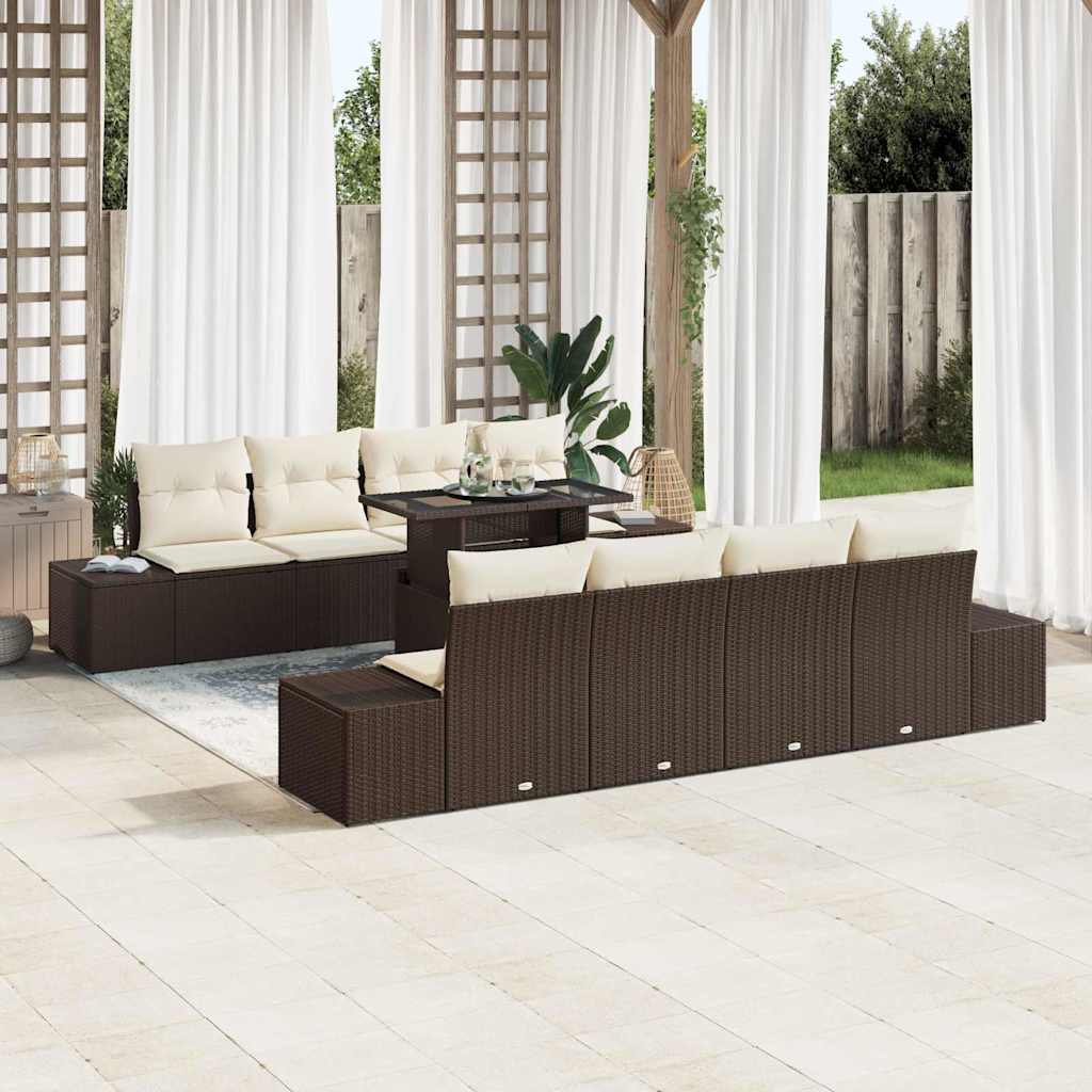Havesofa Sæt 9 stk. Brun og Creme polyrattan