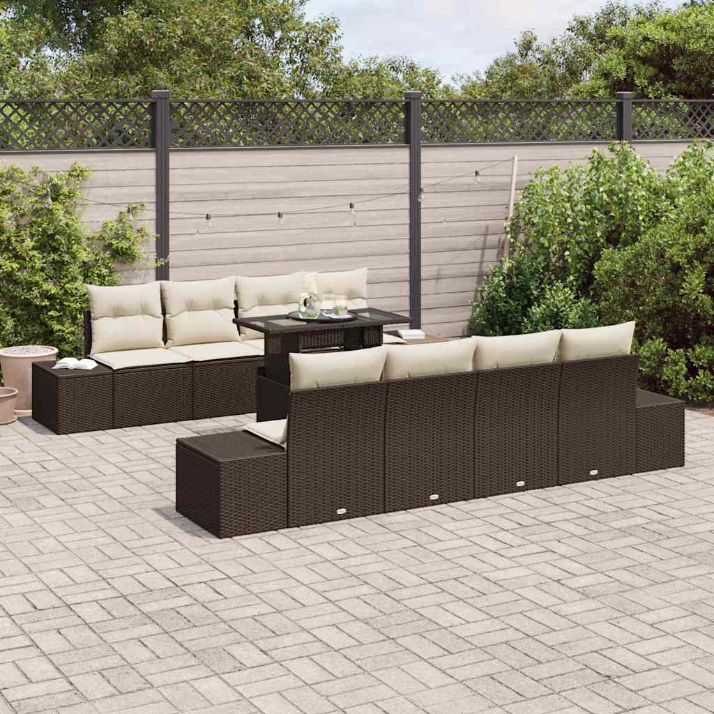 Havesofa Sæt 9 stk. Brun og Creme polyrattan