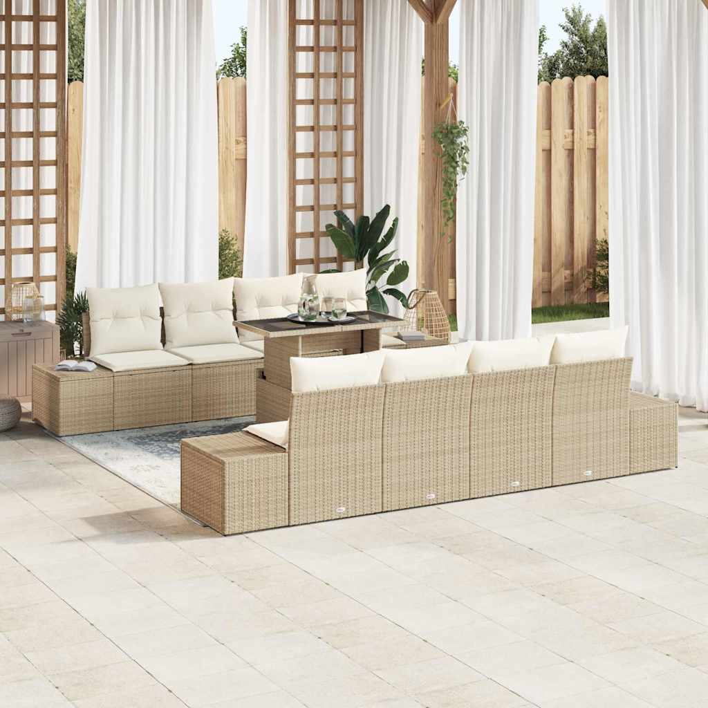Havesofa Sæt 9 stk. Beige og creme polyrattan
