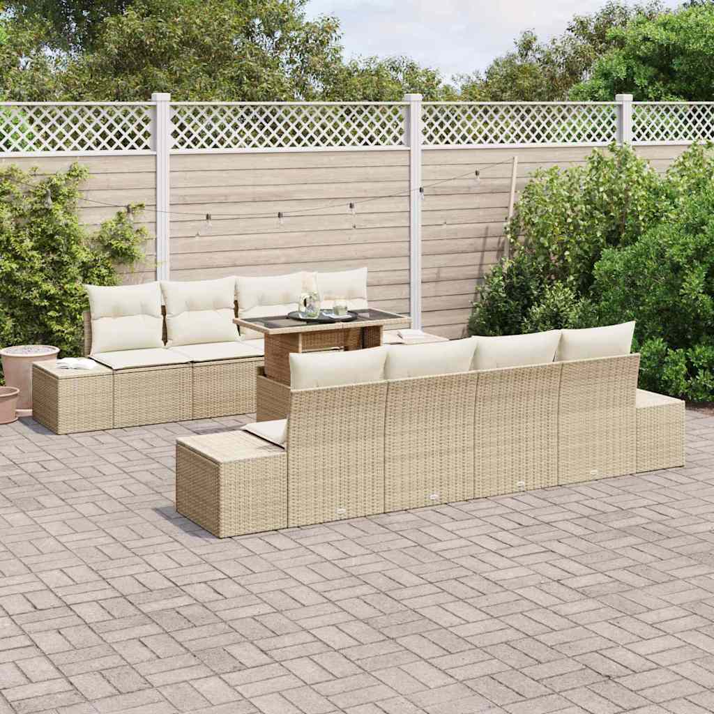 Havesofa Sæt 9 stk. Beige og creme polyrattan