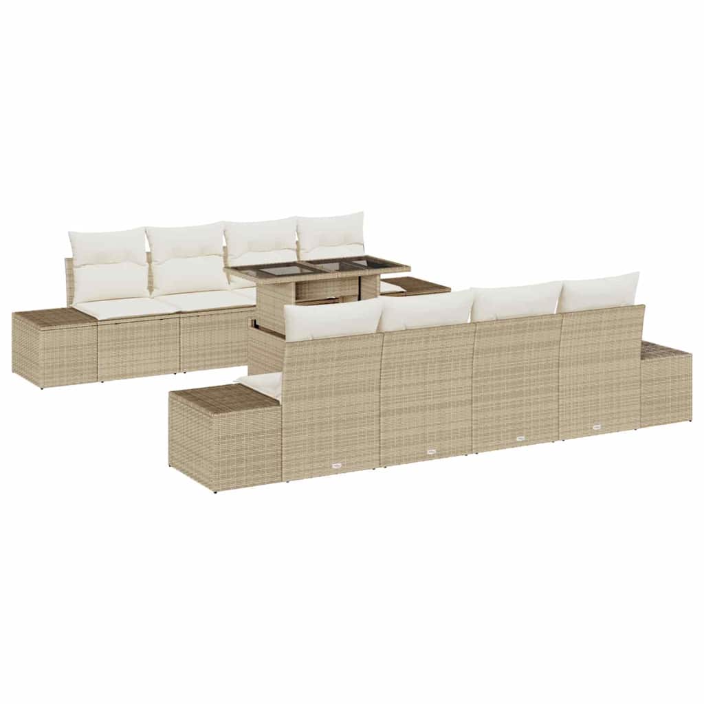 Havesofa Sæt 9 stk. Beige og creme polyrattan