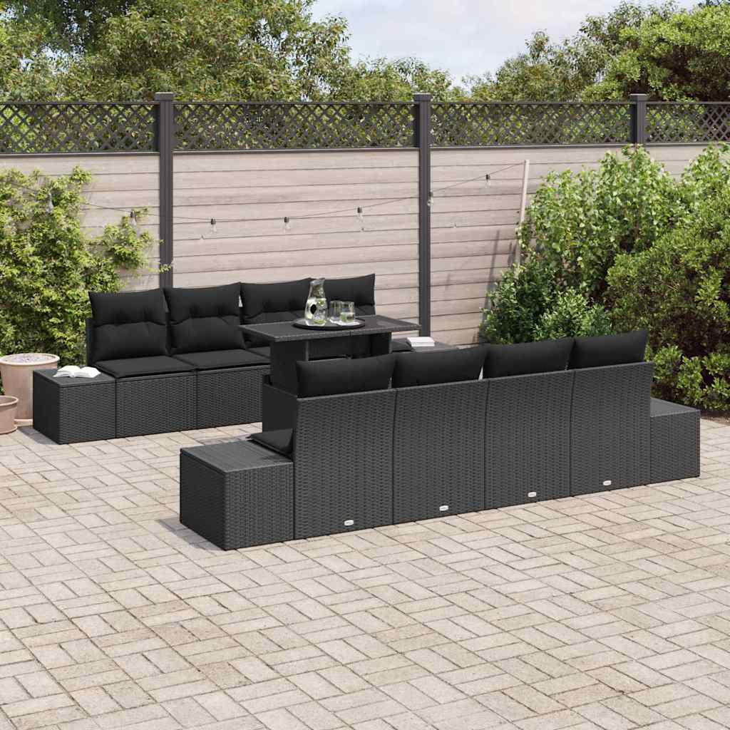 Havesofa Sæt 9 stk. Sort polyrattan